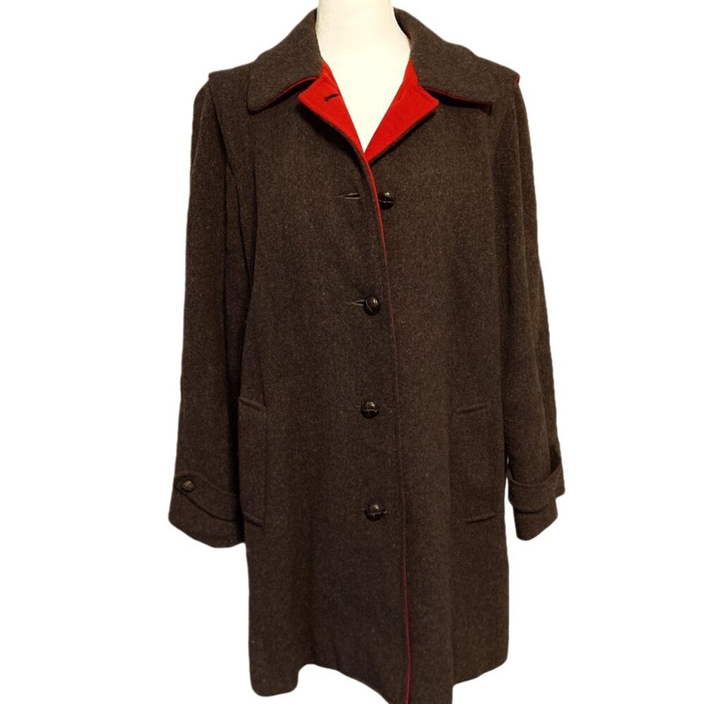 Vintage Signature Miss Harwood Single Breast Wool Coat Gray w/ Red Size‎ Large